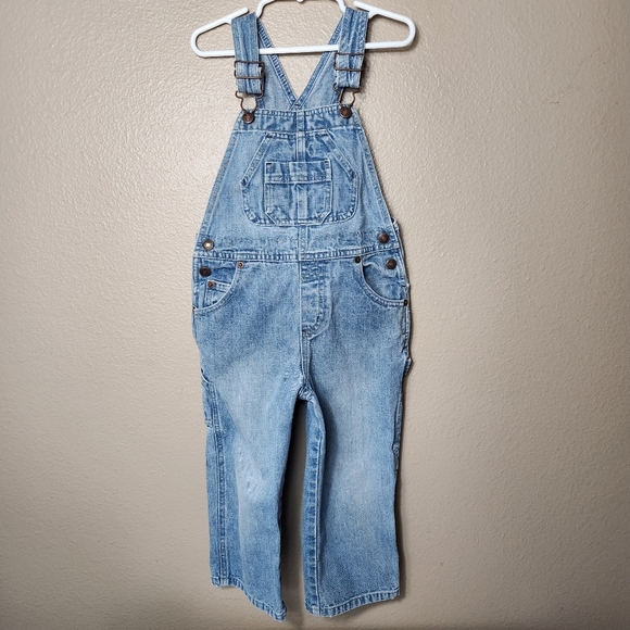Lands End Toddler |4T| VTG Light Wash 100% Cotton Denim Overalls Bibs - Picture 1 of 5